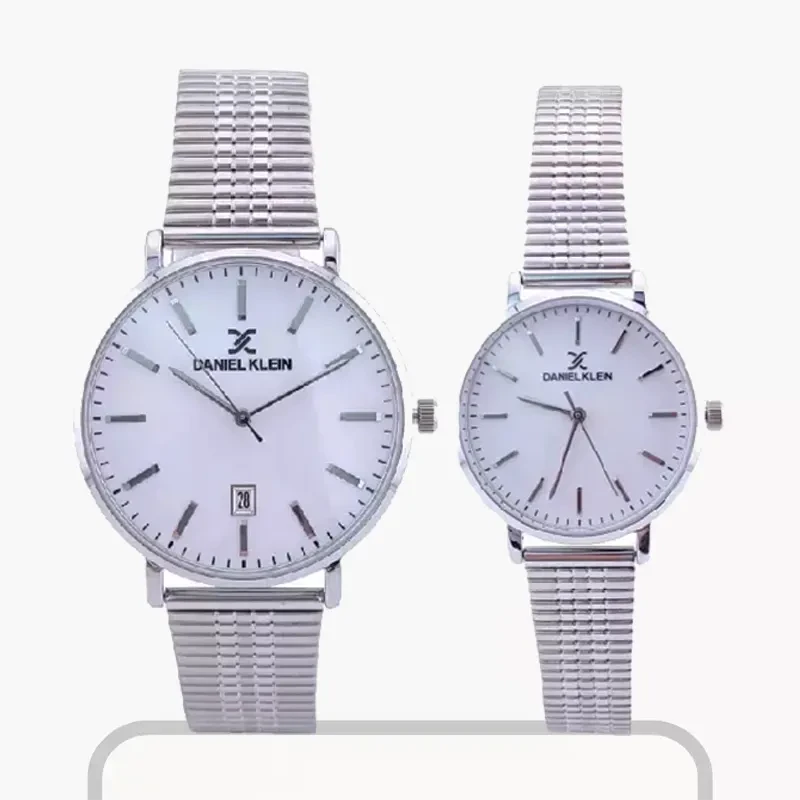 Daniel Klein White Dial Silver-tone Couple Set- DK.1.13577-1